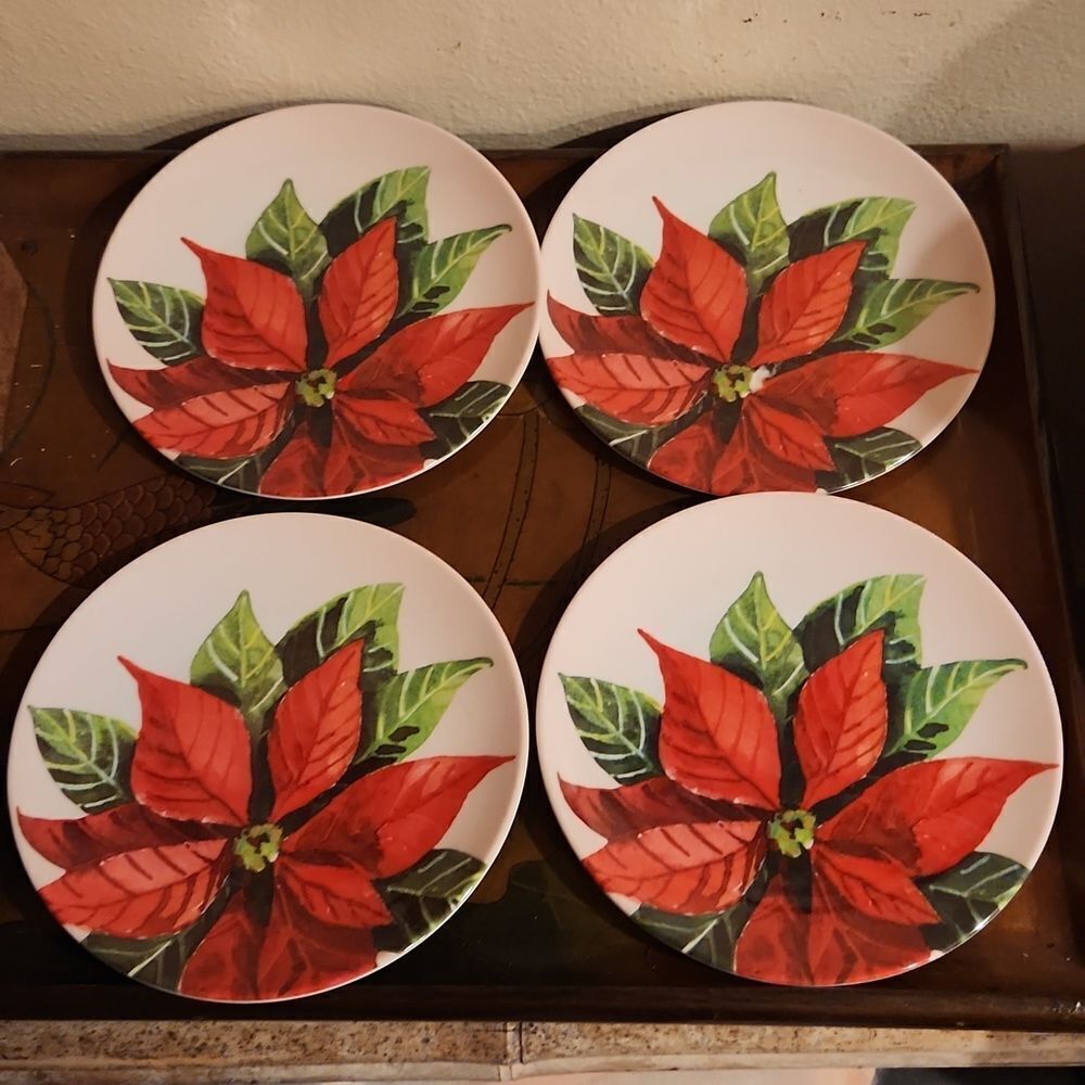 Mulberry Poinsettia Melamine 8" Salad Plate Set of 4